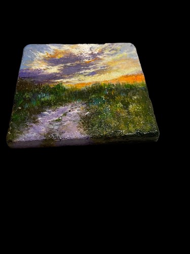 mini Landscape Acrylic painting on stone, Sealed And Signed, 4 X 4 Inch L3 - Picture 10 of 10