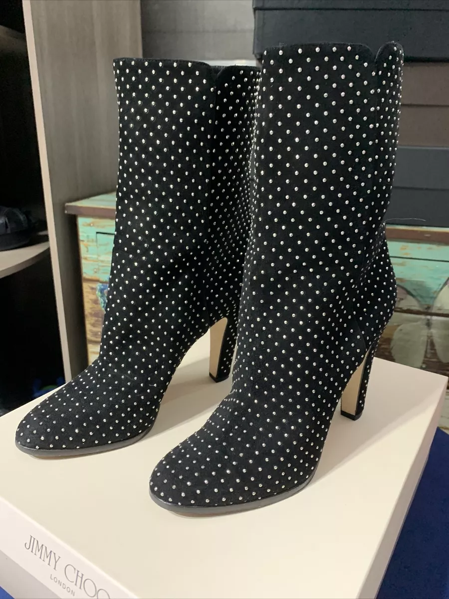 JIMMY CHOO suede 38 ALL STUDDED ankle boots 1595 Tari Black eBay