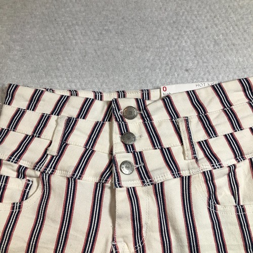 Hot Kiss Women High Waisted Shorts Sz 0 Ivory Black Red Striped Pockets NWT - Picture 2 of 15