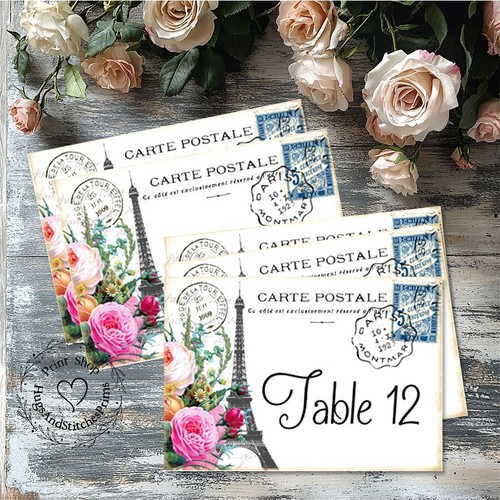 TARJETAS DE MESA DE BODA TORRE EIFFEL FRANCESA DOBLE O ÚNICA CARA O LETREROS #6 - Imagen 1 de 9