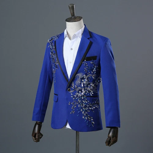 Herren 3D Kristall Strass Blazer Jacke Hochzeit Stickerei Kleid Anzug Mäntel - Bild 37 von 44