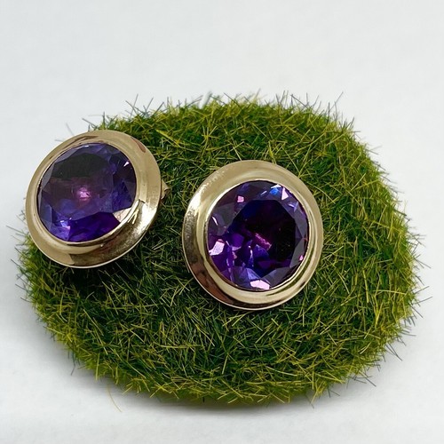 Vintage 14k Gold Color Changing Sapphire Art Deco Earrings - Picture 5 of 6