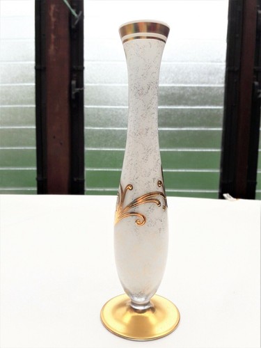 Vintage Bohemia Crystal Slavic Slim Candel Holder Vase White Gold Heart - Picture 6 of 10