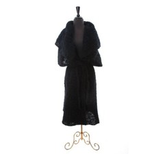 Vtg Sweater Coat Handmade Crotched Mohair Double Cloaked Black Made In France