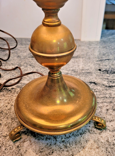 Vintage Brass Green Tole Shade Hurricane Desk Library Table Lamp 18 3/4" - Picture 3 of 12