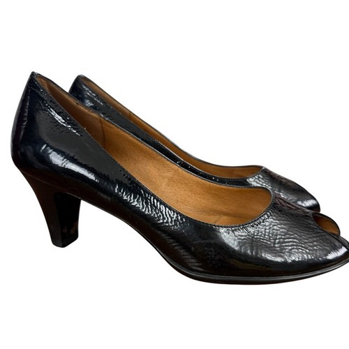 Sofft Sorrento schwarze Lackleder Peeptoe Pumps High Heels Schuhe Größe 8 M