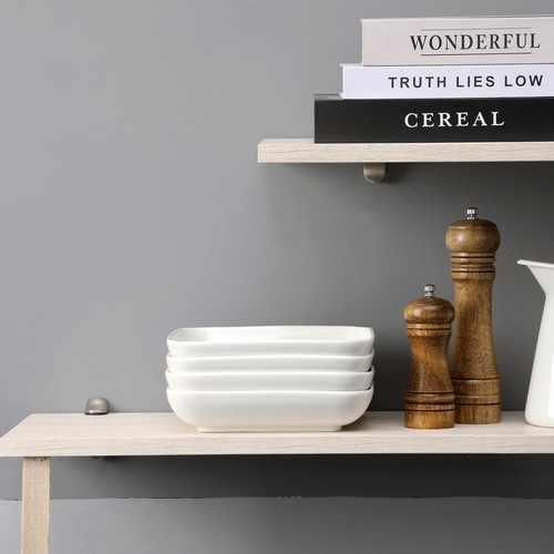 Juego de 4 platos de cocina cuadrados MALACASA 32 oz de porcelana blanco marfil - Imagen 9 de 9