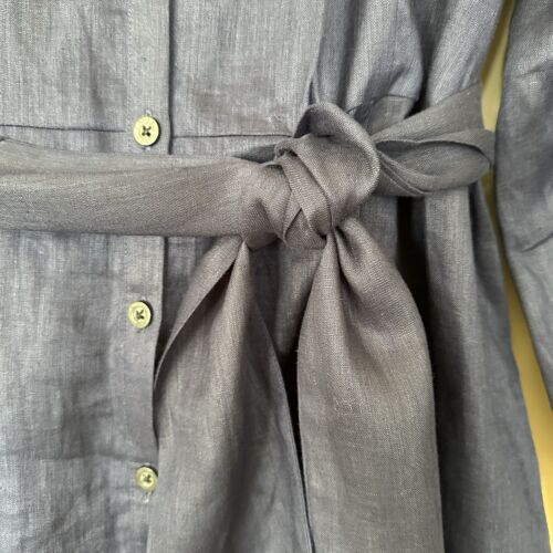 Lauren Ralph Lauren 20W 100% Linen Button Shirt Dress Navy Blue Ruffle Tie Front - Picture 3 of 10
