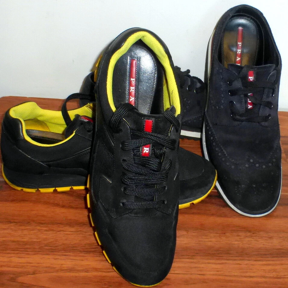 2 AUTH MENS PRADA SNEAKERS STYLE 4E 2830 2339 LEATHER SUEDE BLACK