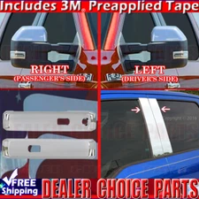2015-2020 F150 Ext-Cab 2dr Chrome Door Handle Covers+Pillar Posts SS+Mirrors Tow
