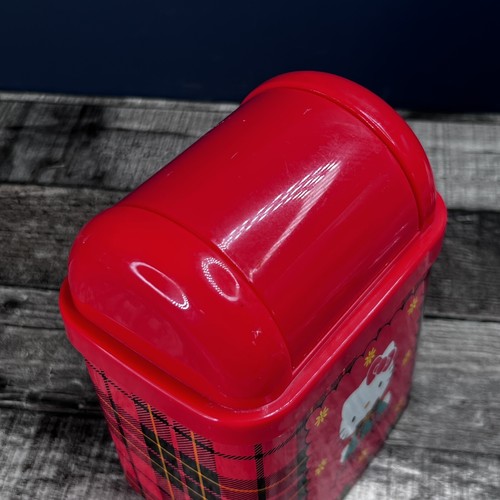 Vintage 1996 Sanrio Hello Kitty Red Plaid Mini Desk Tin Trash Bin Made in Japan - Picture 6 of 12