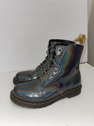 Dr. Doc Martens Vegan 1460 PASCAL Prism Iridescent Grey Ankle Combat Boots 10 - Picture 9 of 24