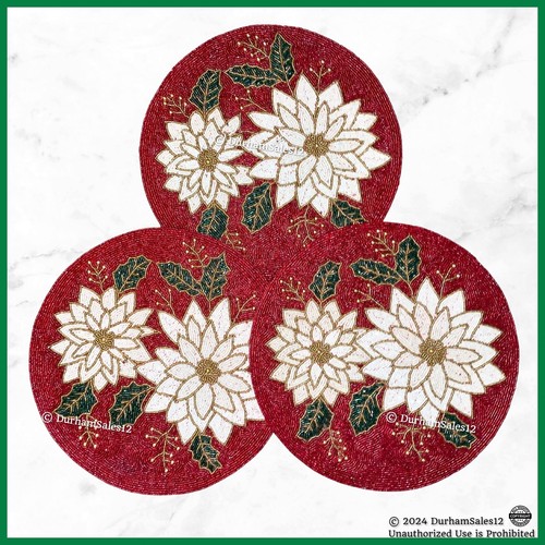 Nicole Miller Beaded Charger Placemat Set 15" POINSETTIA Holiday Christmas NEW! - Picture 9 of 12