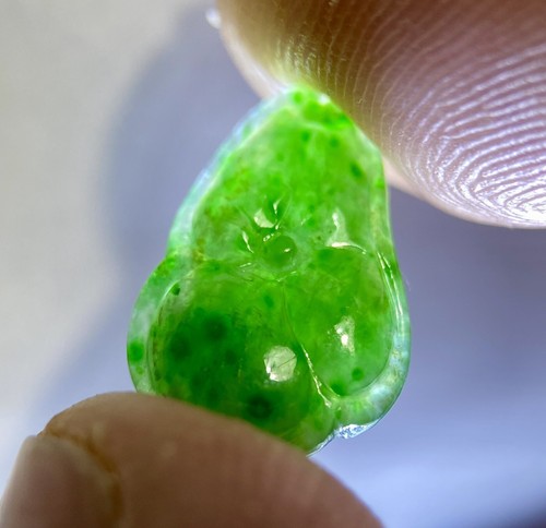 GEMMY 3,65ct BURMESE ICY EMERALD IMPERIAL GREEN JADEIT JADE A FLOWER MELON CAB - Bild 17 von 18