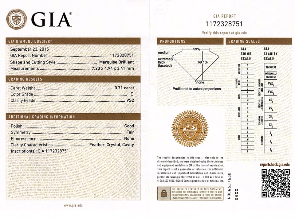 GIA Certified 3/4 carat Marquise Cut Natural Loose Diamond E VS2 ct Solitaire - Image 2 of 4