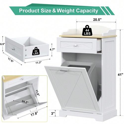 12 Gallon Tilt Out Trash Can Cabinet With Drawers,Kitchen Island-Lightning Deals - Picture 2 of 41