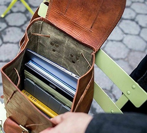 Leather Goat Backpack Rucksack Bag Travel Genuine Vintage Laptop New Brown Men's - Picture 8 of 9