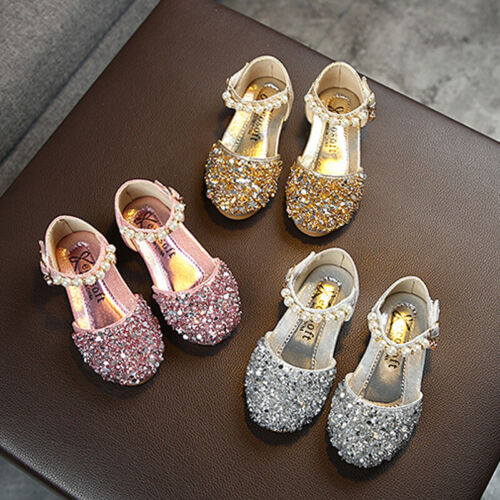 Kinder Mädchen Hochzeit Perlen Prinzessin Sommer Party Schule Tanzschuhe Sandalen Größe - Bild 1 von 15