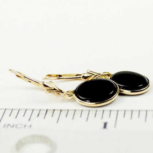 14k Gold Leverback Earrings, Black Onyx, E101 - Picture 6 of 6