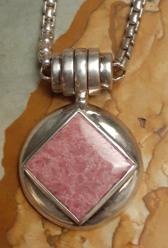Joseph Esposito Sterling Silver Pink Rhodonite 1.5" Pendant 22" Chain Necklace - Picture 5 of 12