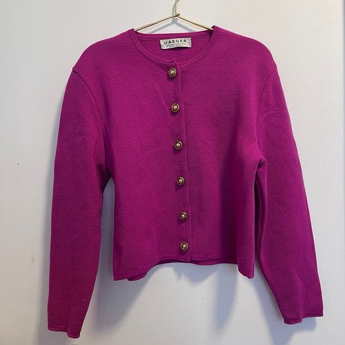 Cárdigan suéter Jaeger para mujer pequeño de lana rosa dorado Reino Unido 36 vintage Coastal Grandm - Imagen 1 de 11