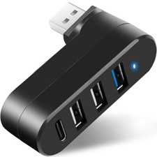 4-Port USB 3.0 Hub 90 /180  Degree Rotatable USB Splitter with 3 USB Ports  ...