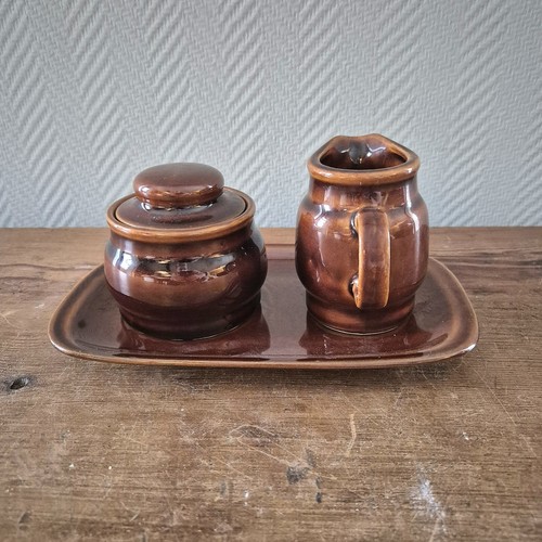 De Colección Porcelana Pruszków Sugar Bowl y Crema Set Brown Creamer Roomstel - Imagen 2 de 7