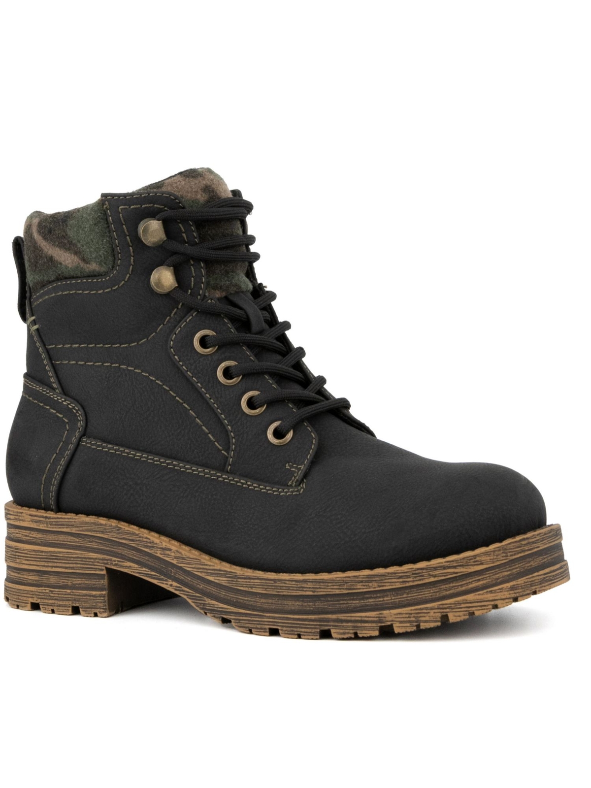 Женские армейские ботинки SUGAR Womens Black Zodiac с круглым носком и блочным каблуком на шнуровке 6 М