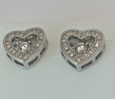 925 STERLING SILVER Heart Earrings RHODIUM PLATED cubic zirconia SIZE 10x10mm