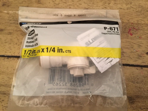 P-671 Watts 1/2 x 1/4" Straight Stop Valve 0959185 Quick Connect Plumbing Fix - Picture 1 of 2