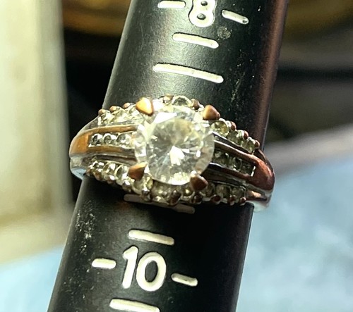 Stunning Vintage Copper Tone Rhinestone Engagement Ring/Cocktail Ring, Size 9 - Picture 8 of 14