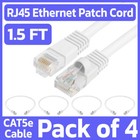 4 Pack Cat5e Patch Cord White 1.5 Feet Lan Ethernet Cable Network Internet RJ45