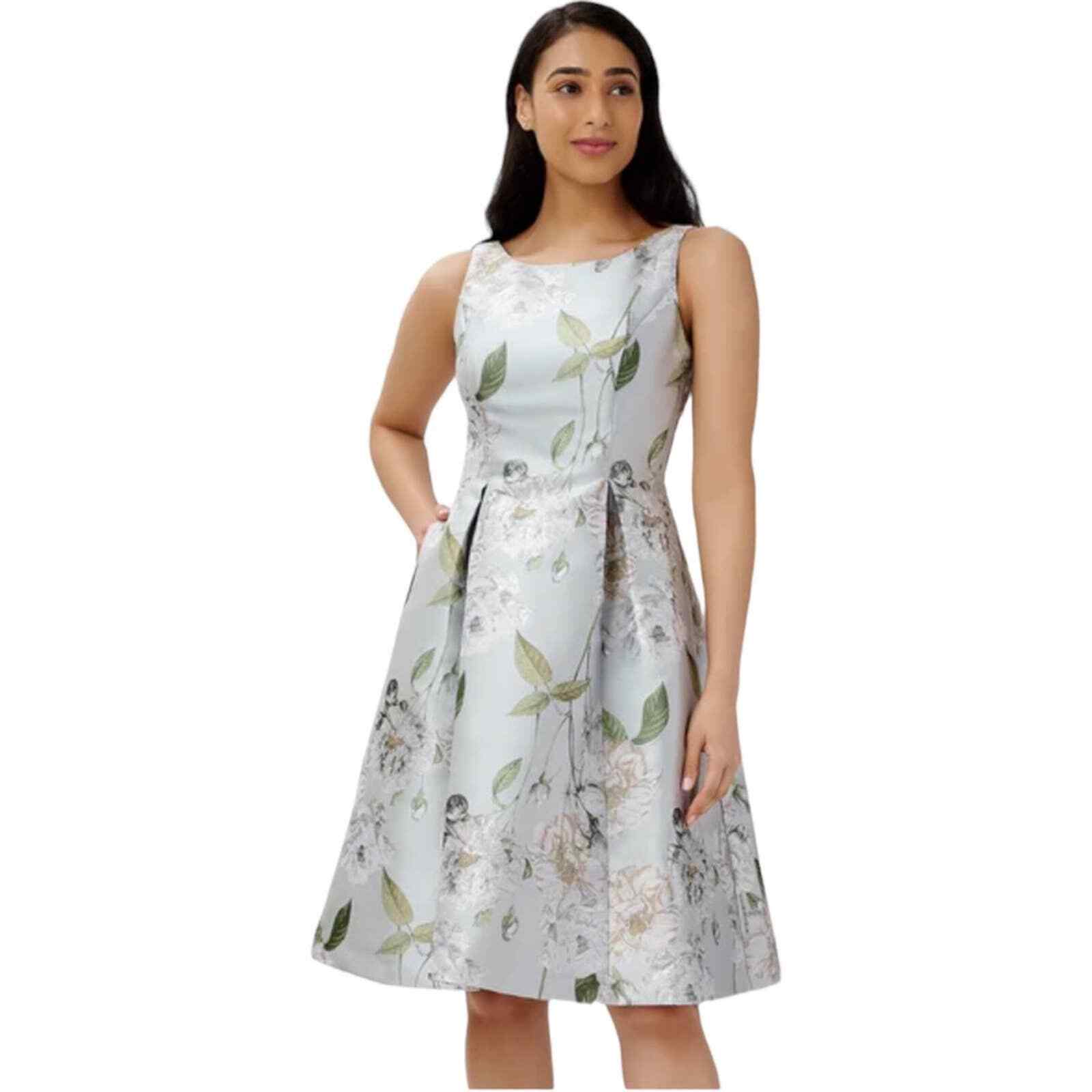 Adrianna Papell Womens Silver Floral Print Formal Fit Flare Dress レディース ドレス | oad.co.jp