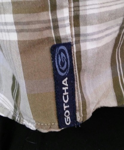 Gotcha Men's Shirt Size L Western Pearl Snap Cotton Blend Browns & White Plaid - Picture 6 of 8