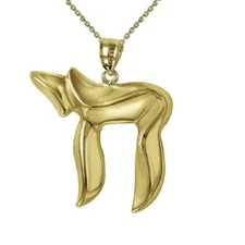 Sterling Silver Yellow Gold Plated Necklace w/ Chai Symbol Large Pendant Charm