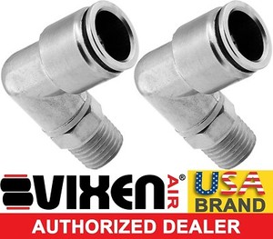 Vixen Air 1//4 NPT Male to Push to Connect PTC for 1//4 OD Hose Swivel Elbow VXA2424