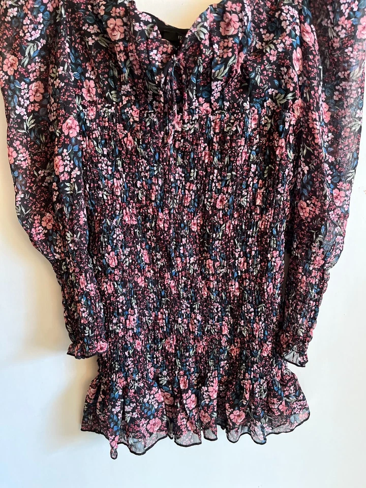 Forever 21 Womens Small Black Pink Ruched Babydoll Lined  Dress Y2K Tropical - Image 3 of 4