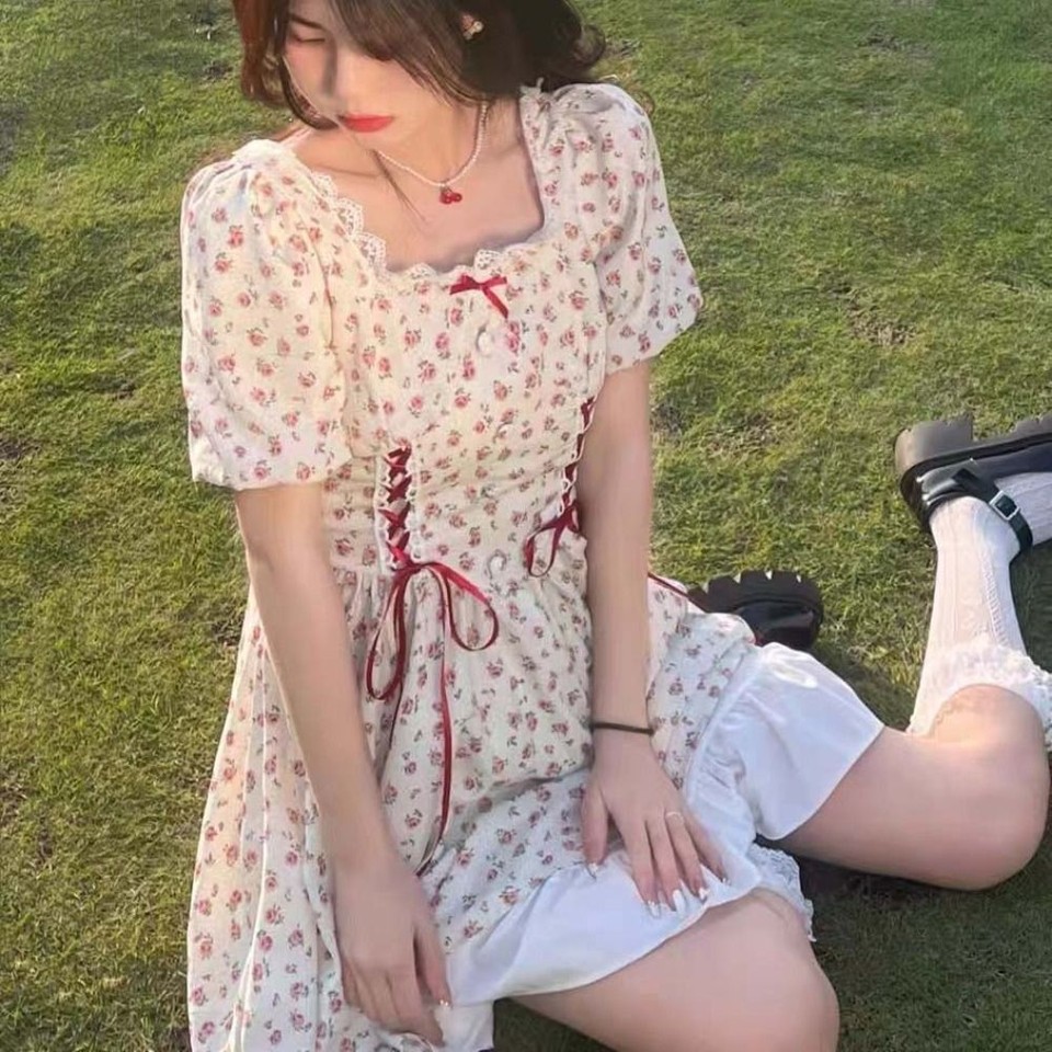 Slim Fit Women's Floral Dress Bowknot Bow Ruffle Dress Girl eBay