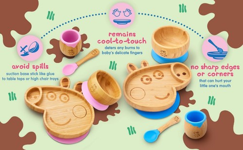 Peppa Pig Bamboo Weaning Tableware - BNIP - Toddler Feeding Suction Plate / Bowl - Picture 5 of 30