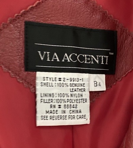 Vintage Via Accenti Red Leather Swing Coat Jacket Womens Plus Sz 3X (B4) - Picture 7 of 7