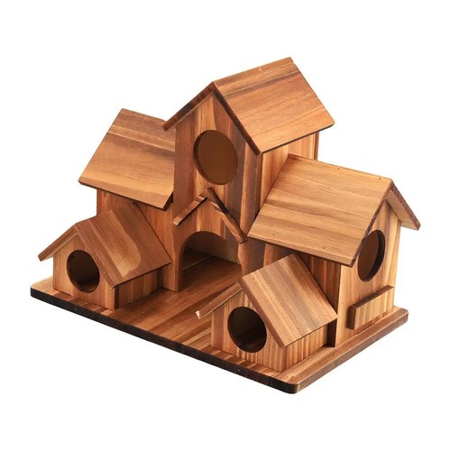 Bird Houses for Outside Clearance,6 Holes Hanging Birdhouse Wood Craft - Picture 11 of 24