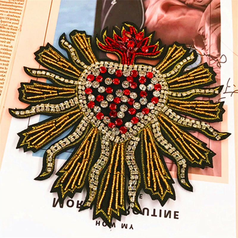 Heart Beads Rhinestone Patches Applique DIY Clothes Bag Sewing Decor Accessories - Image 3 of 4