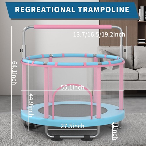 55" Toddler Mini Trampoline for Kids, Indoor Outdoor Toys with Swing,440lbs Baby - Picture 2 of 7