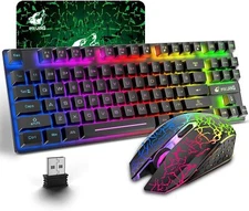 Wireless Gaming Keyboard and Mouse Combo RGB Backlit with Rotary Knob For PC