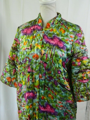 Vintage 50s House Coat QUILTED ROBE Garden Floral