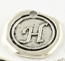 Letter H Charm Alphabet Pendant Uppercase Antiqued Silver Wax Seal Design 19mm