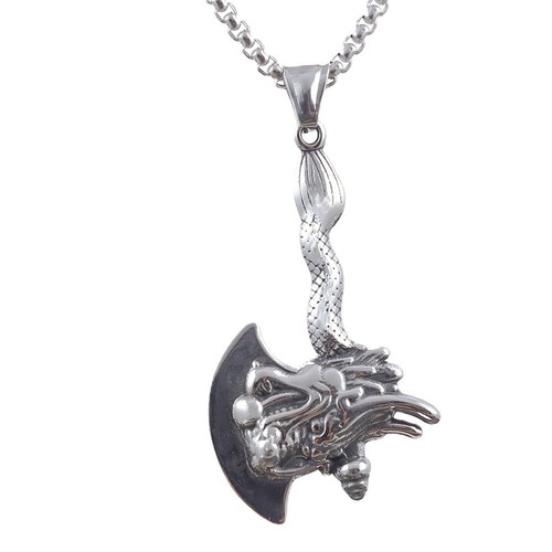 Collar colgante de hacha con cabeza de dragón vikingo de acero inoxidable para hombre - Imagen 1 de 5
