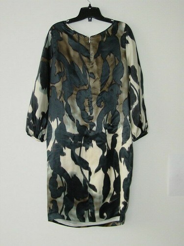 New PIAZZA SEMPIONE Blue Ivory Multicolor Silk Long Sleeve Dress 42/8 - Picture 7 of 7
