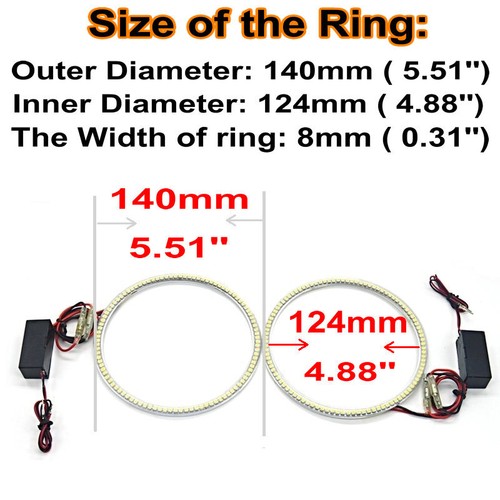 2X AUTO LED HALO RINGS ANGEL EYES SMD LED 6000K DRL FOG LIGHT BRAKE TAIL RINGS - Picture 5 of 36