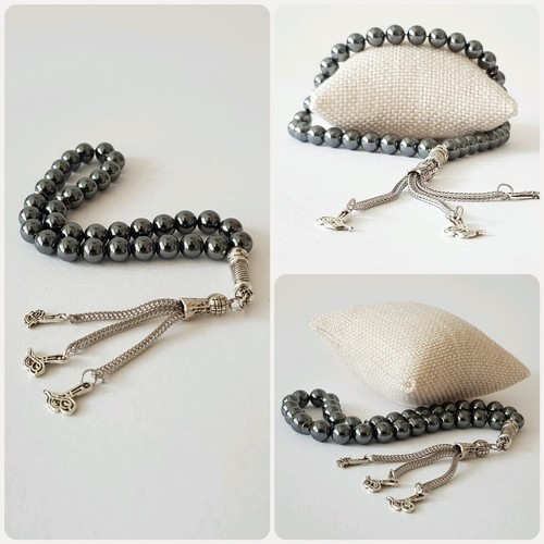 Cadena de oración islámica cadena Tesbih Nemaz Tesbihi hematita años 33 - Imagen 6 de 8